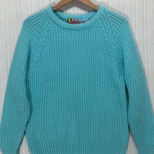Capaccino Knit Sweater Raglan Crew‎ Neck Pullover Casual Aqua Blue Small